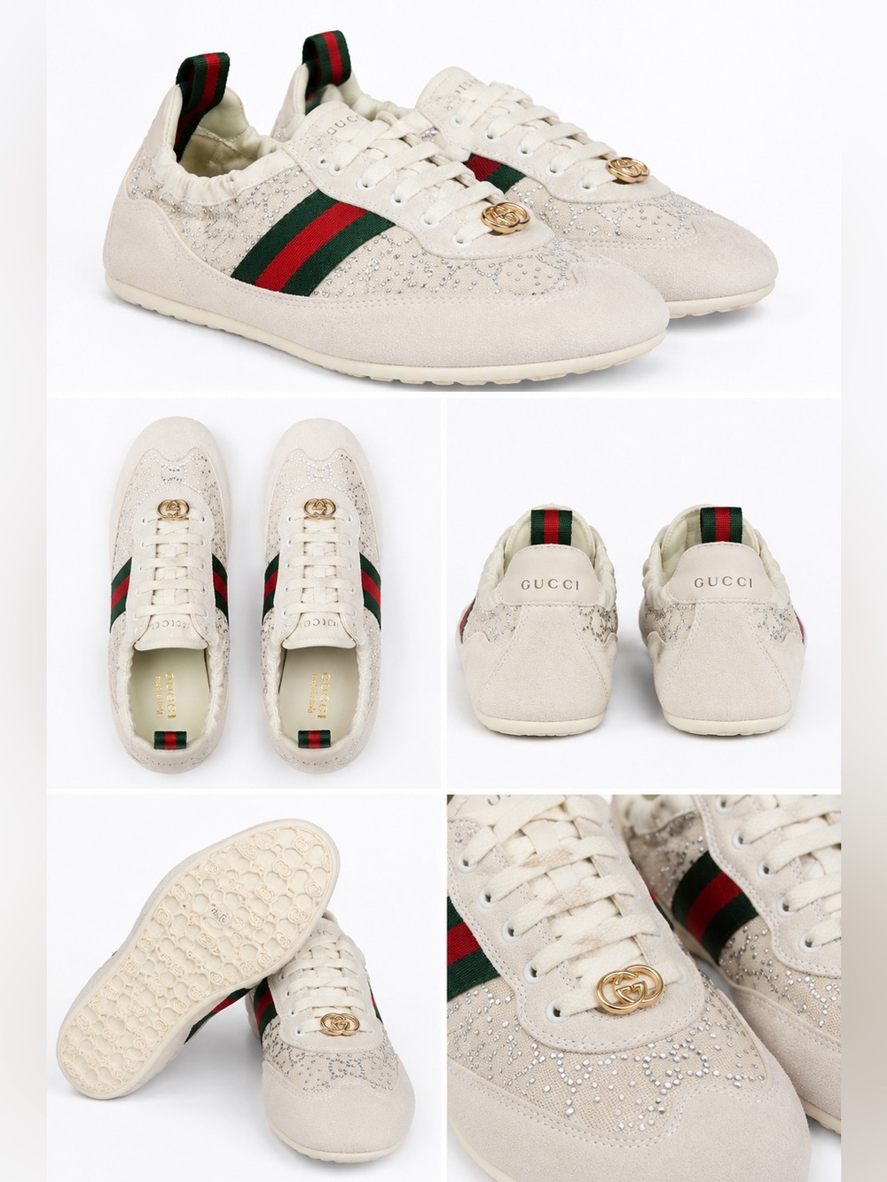 NWB Cream Suede Sneakers with Green & Red Web and Gold GG